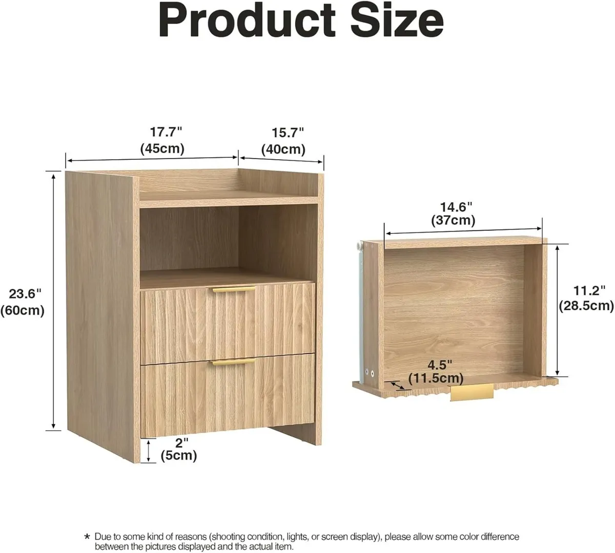 Fluted Bedside Table with 2 Drawers Nightstand - Image 2