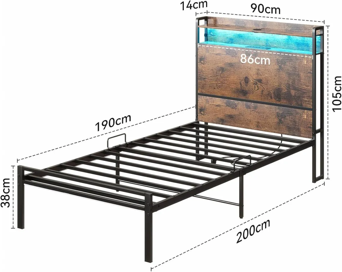 3ft Single Bed Frame with Storage Wooden Headboard - Image 2
