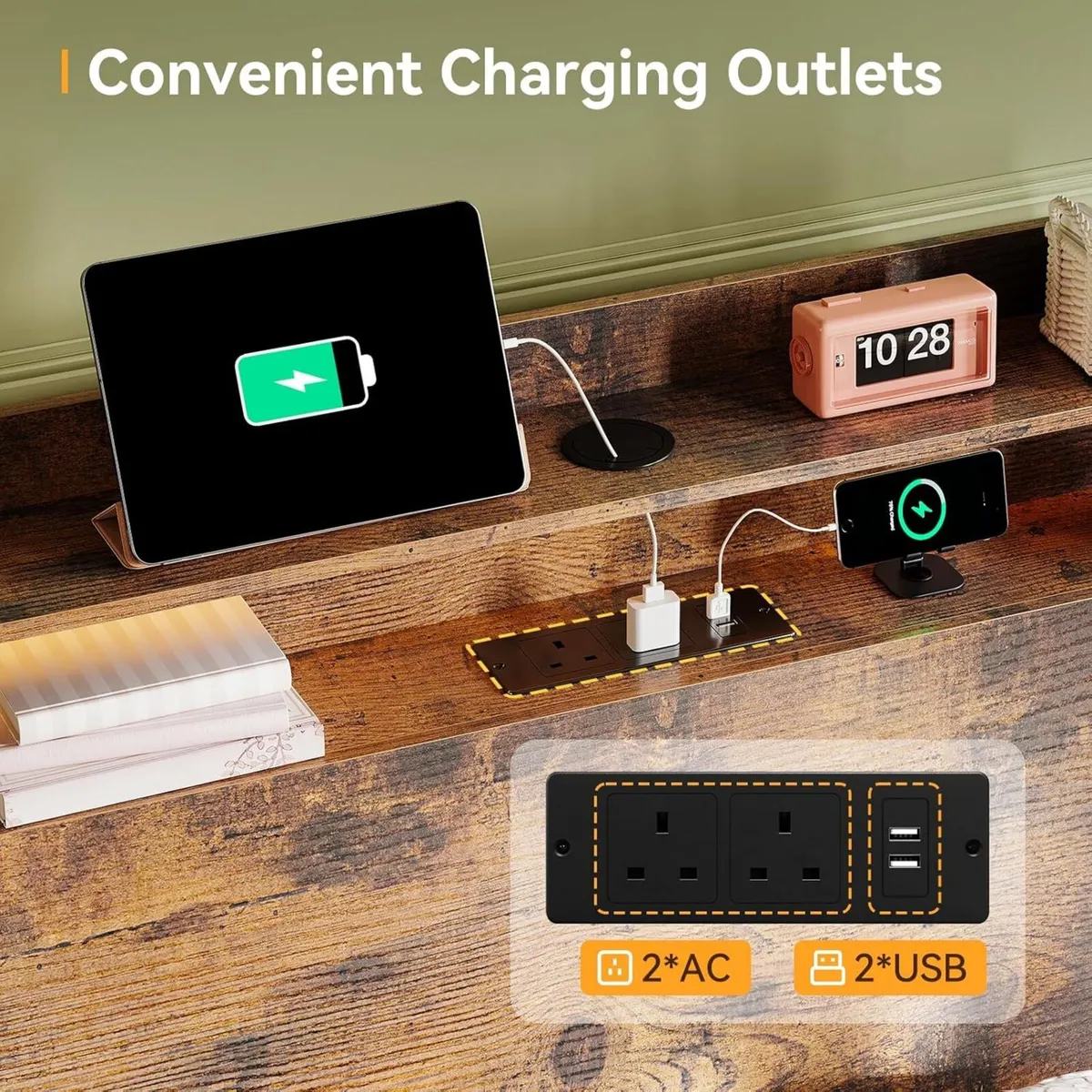 3ft Single Bed Frame with Storage Wooden Headboard - Image 4