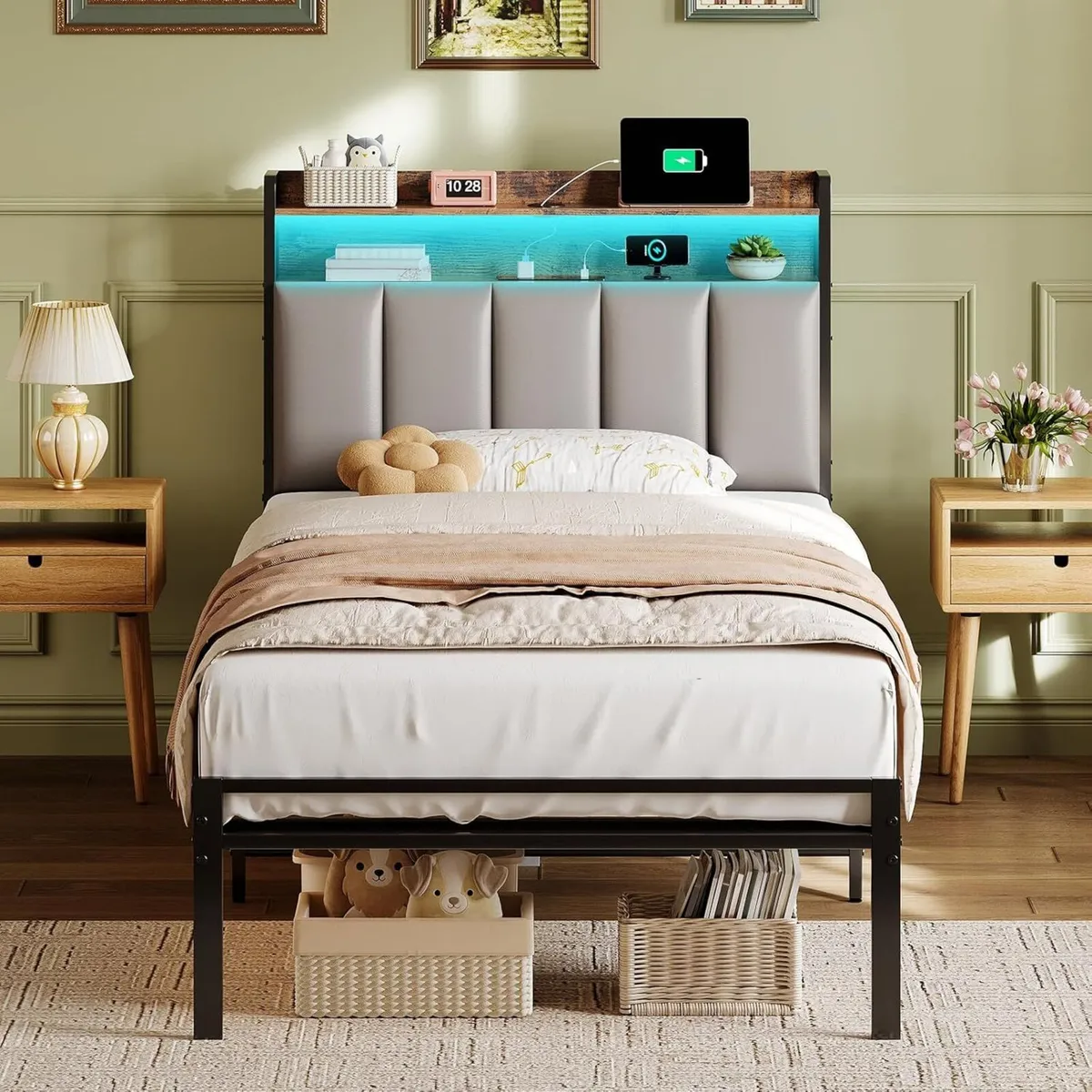 3ft Single Bed Frame with Storage Upholstered - Image 1