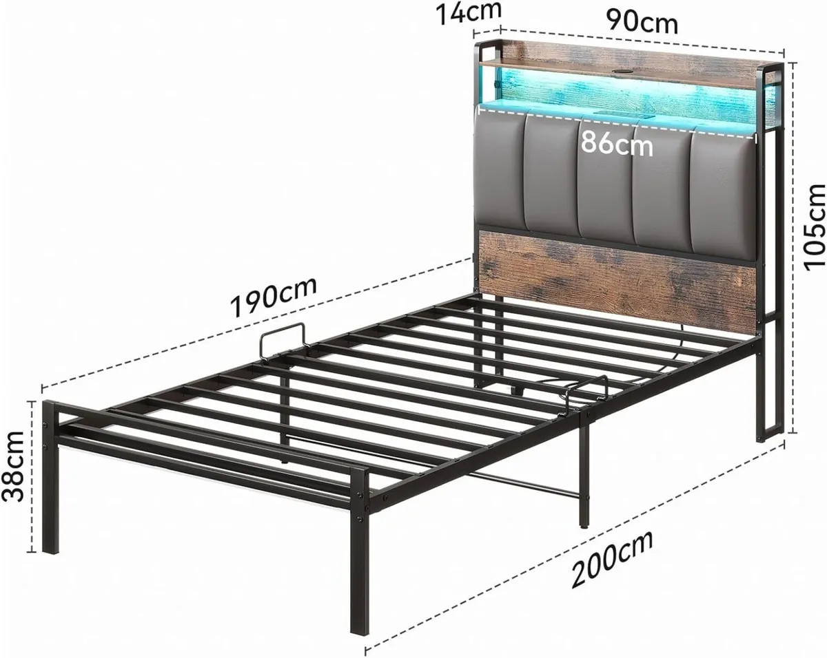 3ft Single Bed Frame with Storage Upholstered - Image 2