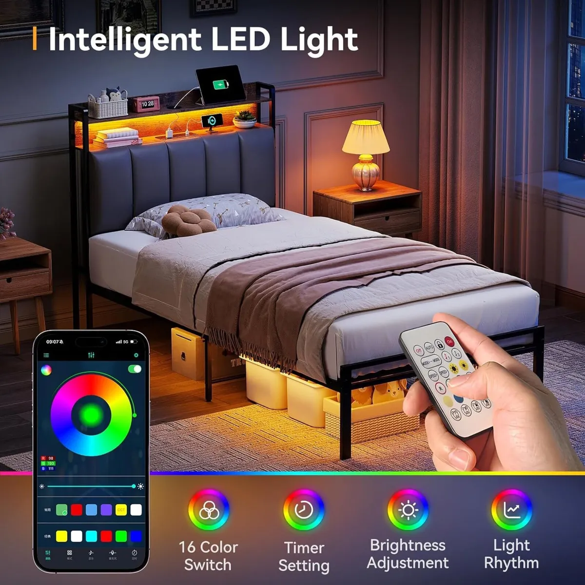 3ft Single Bed Frame with Storage Upholstered - Image 3