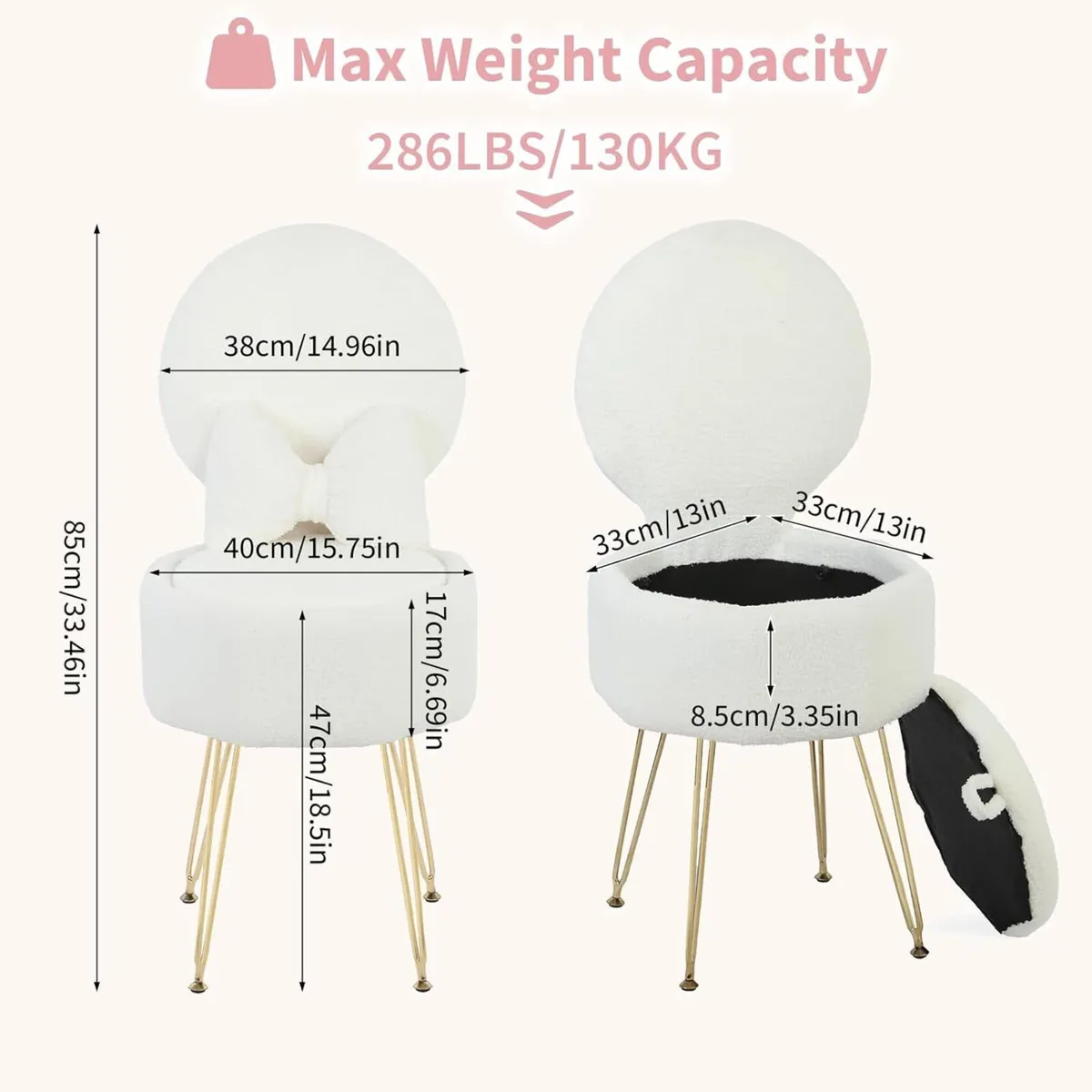 White Dressing Table Chair Sherpa Fleece Vanity - Image 2