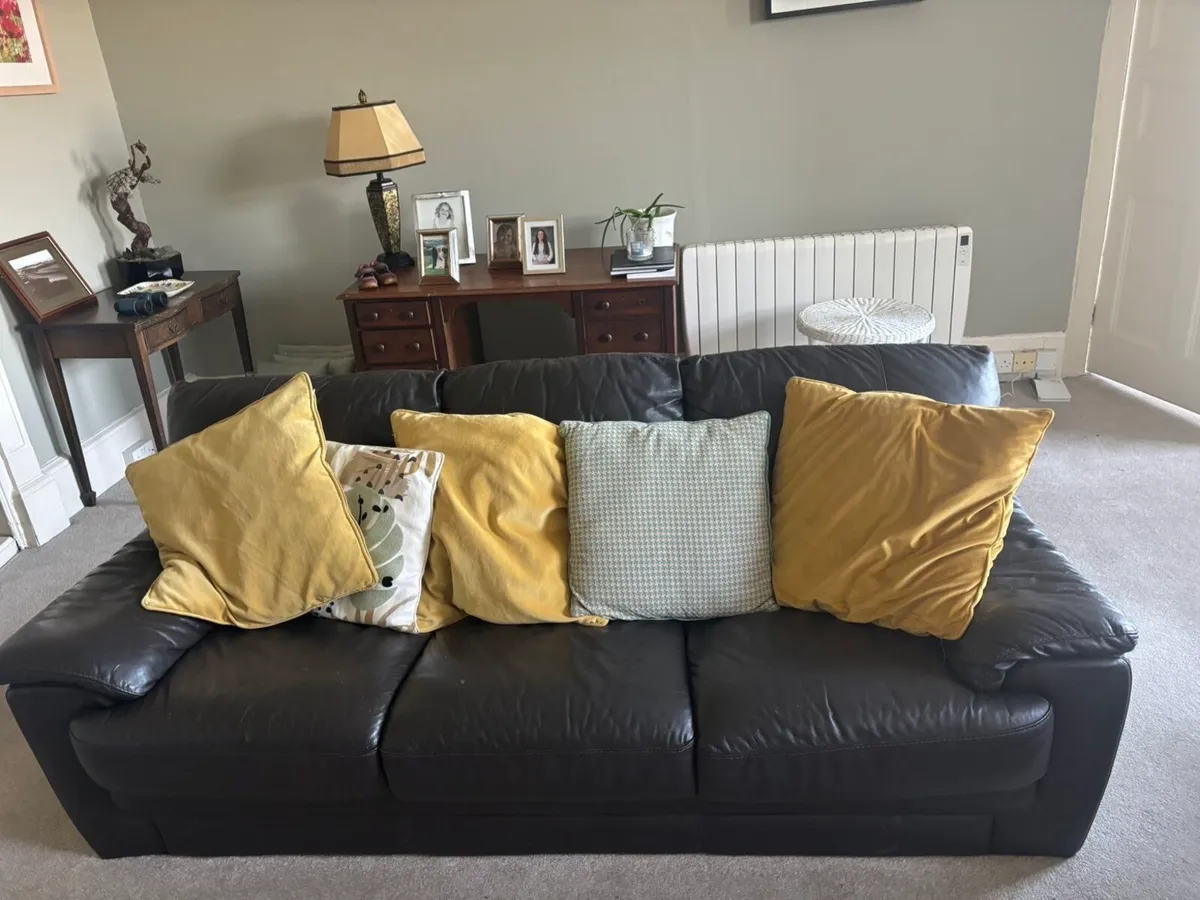 2 and 3 seater black leather sofas - Image 1