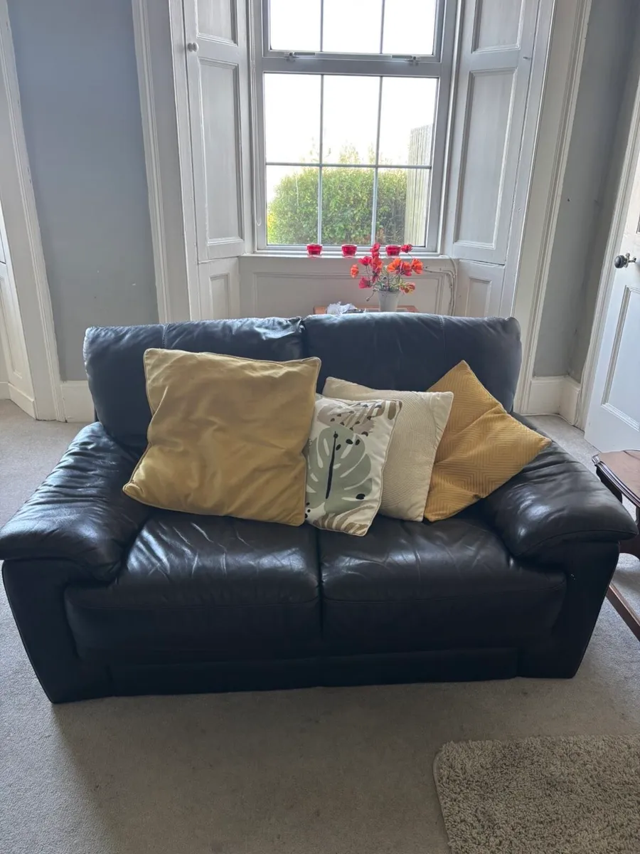 2 and 3 seater black leather sofas - Image 2