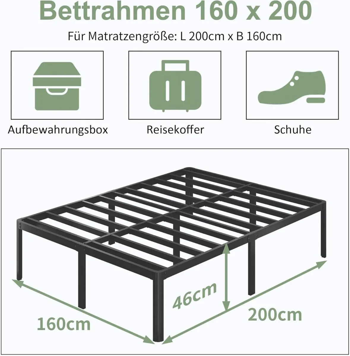 High Metal Bed 160 x 200 cm with Round Legs 46 - Image 2