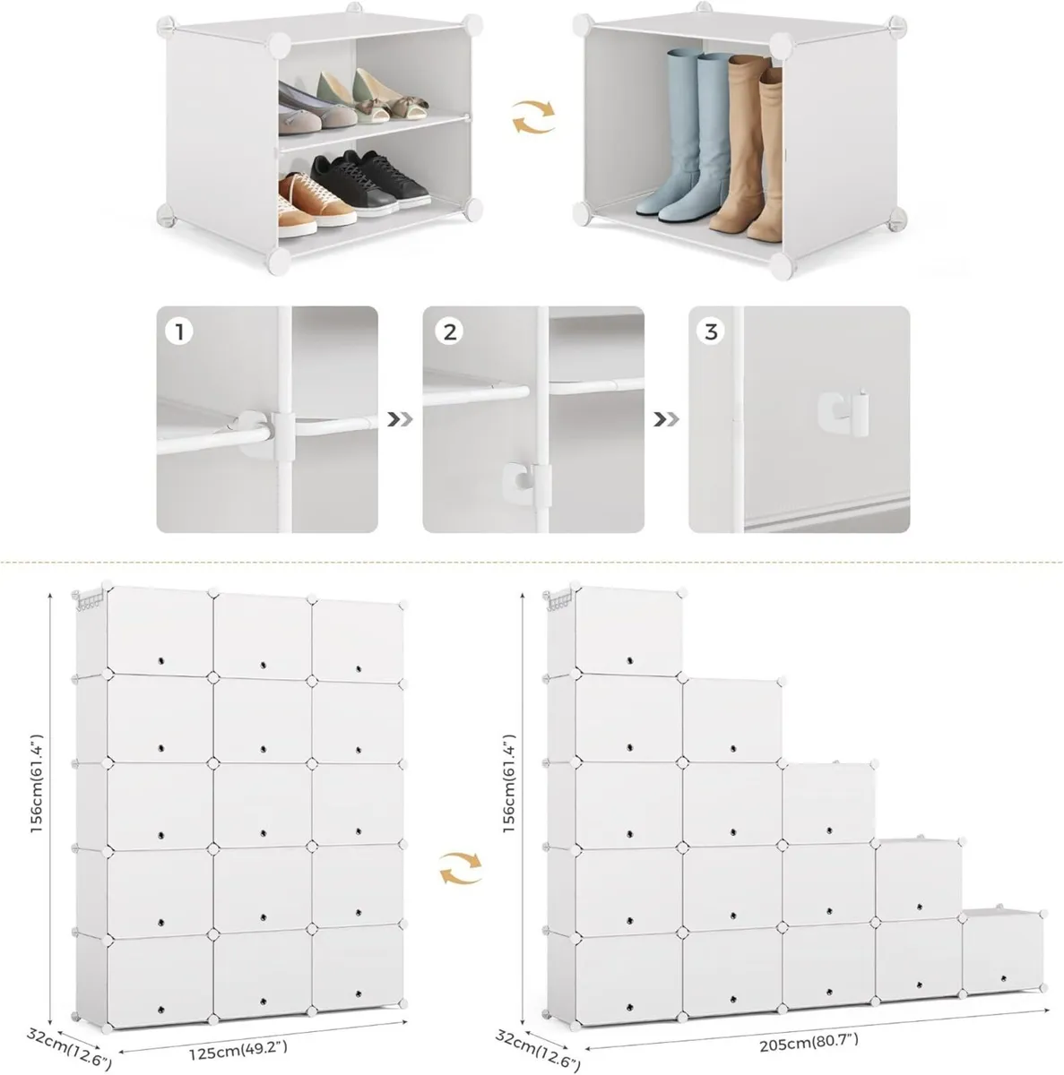 Shoe Storage Cabinet 3 x 10 Tier Modular Plastic - Image 3