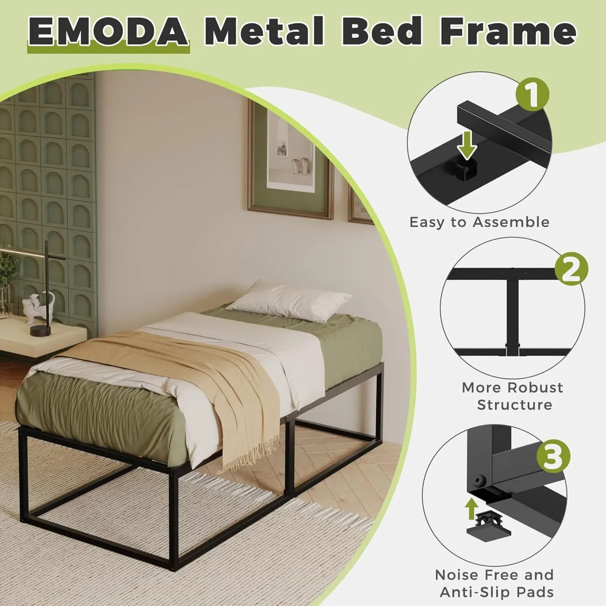 46 cm High Metal Bed Frame 90x200 Heavy Duty - Image 4