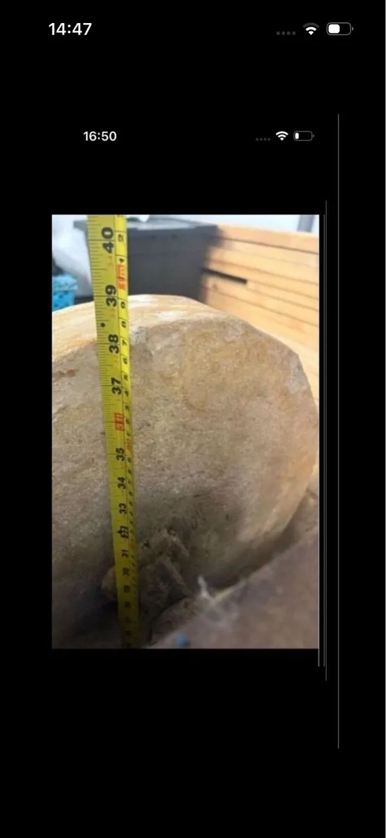 19 century stone wheel with stand and pully belt - Image 4