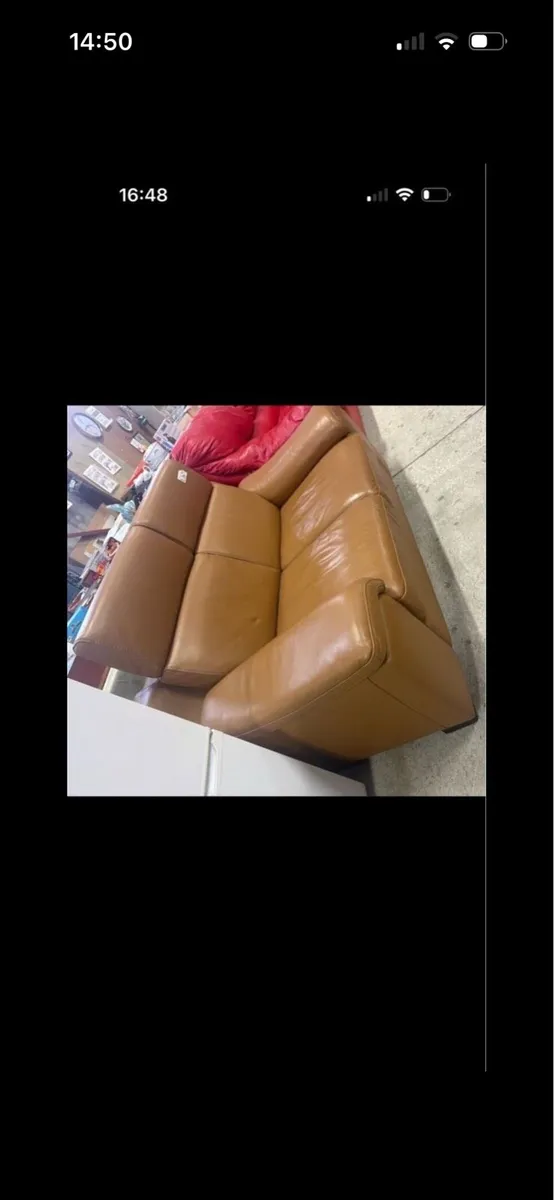 2 seater tan leather couch - Image 2