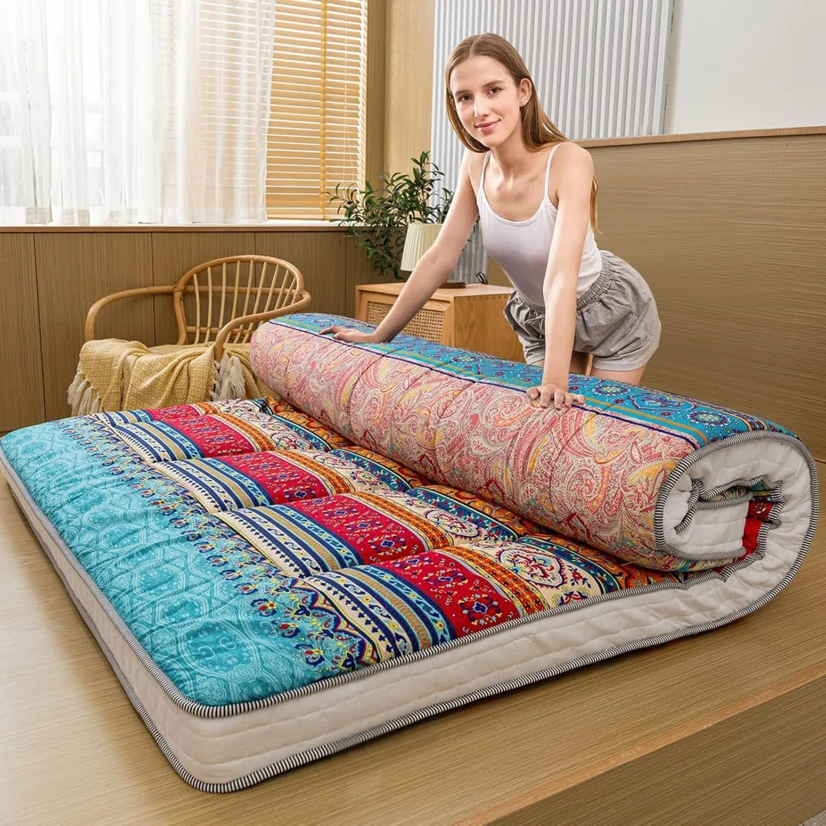 Bohemian Retro Floor Mattress Vintage Floral - Image 2