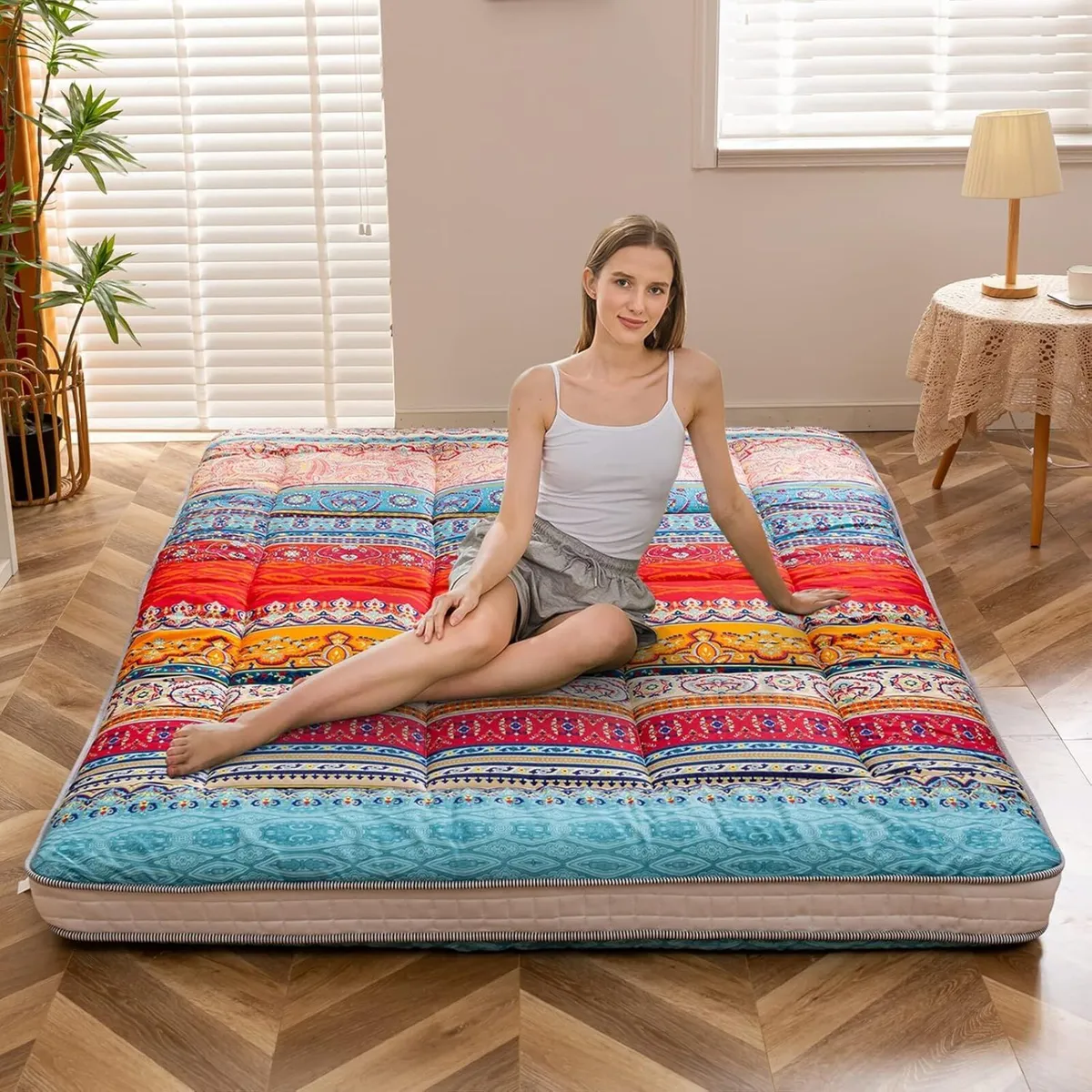 Bohemian Retro Floor Mattress Vintage Floral - Image 1