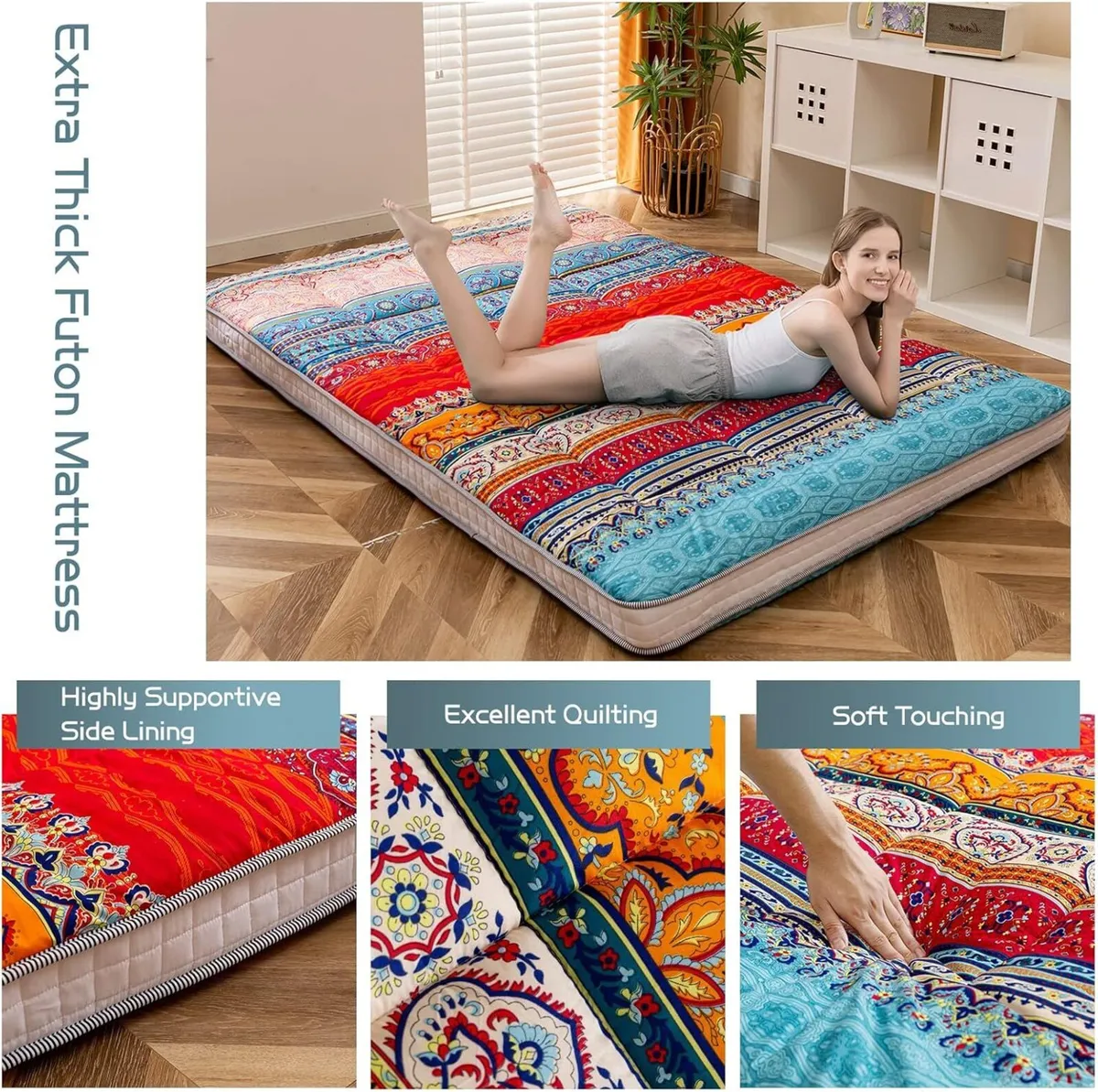 Bohemian Retro Floor Mattress Vintage Floral - Image 3