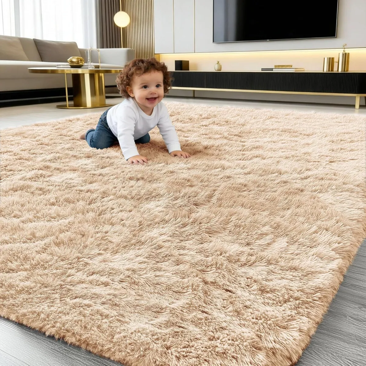 Fluffy High Pile Rugs Living Room Large Anti Slip - Image 1