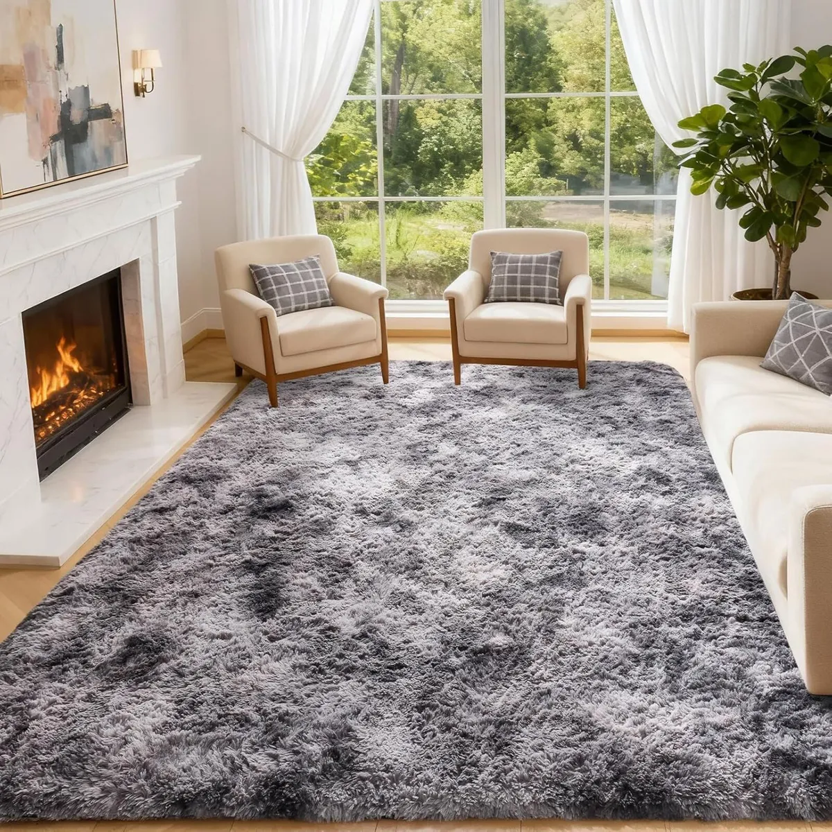 Fluffy Shaggy Rugs Living Room -Extra Large Non - Image 1