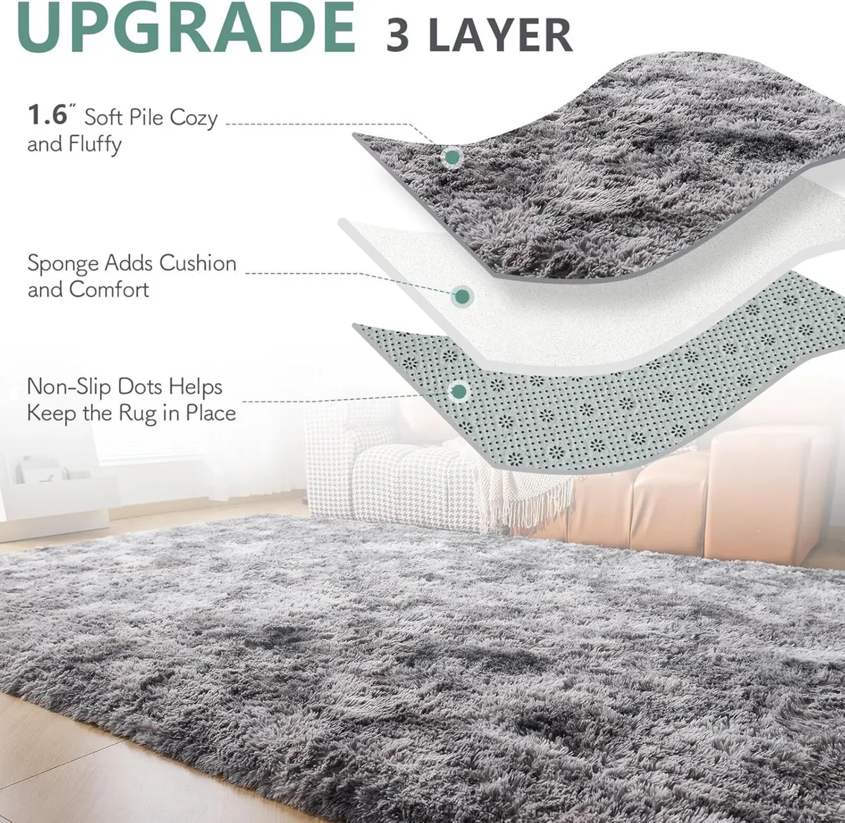 Fluffy Shaggy Rugs Living Room -Extra Large Non - Image 4