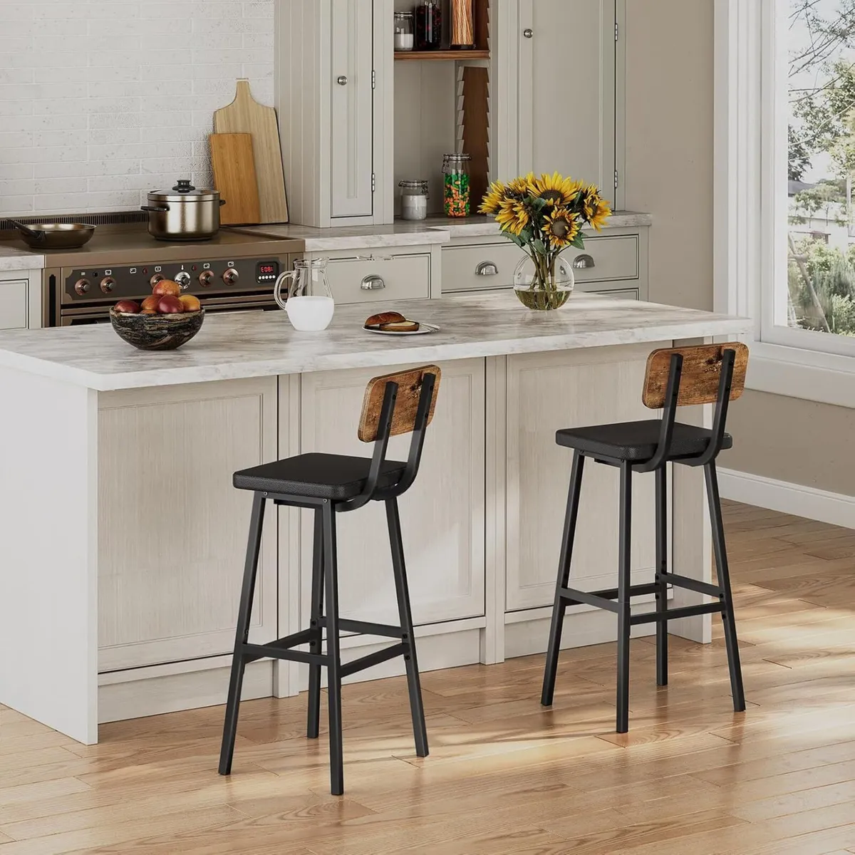 Bar Stools Set of 2 PU Upholstered Breakfast - Image 2