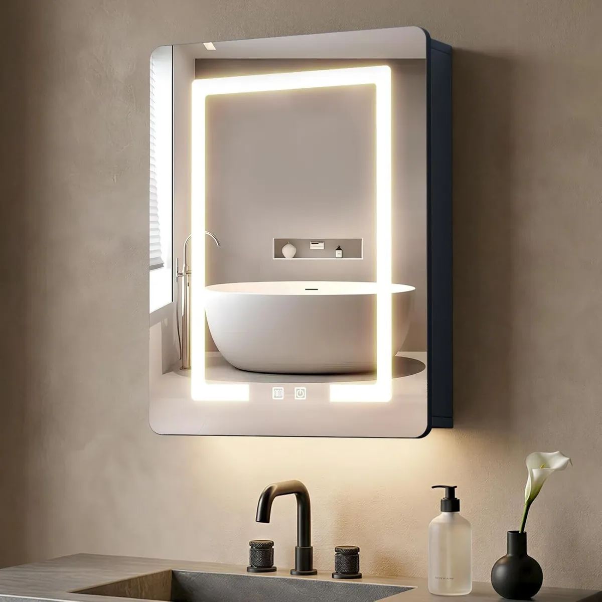 70x50cm Aluminum LED Bathroom Mirror Cabinets 3 - Image 1