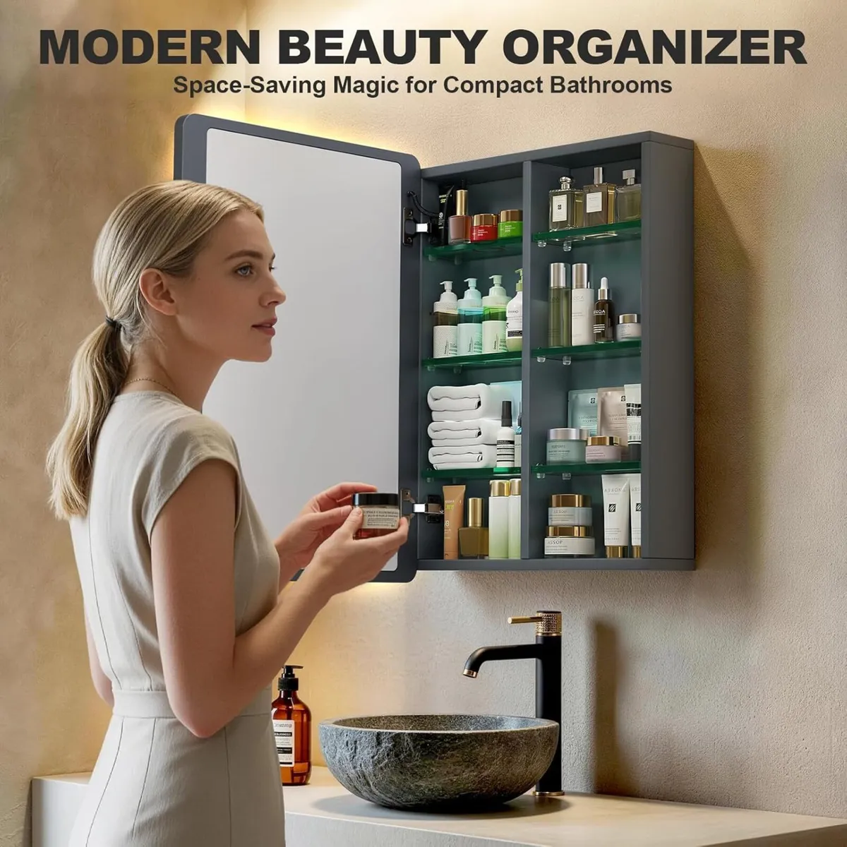 70x50cm Aluminum LED Bathroom Mirror Cabinets 3 - Image 3