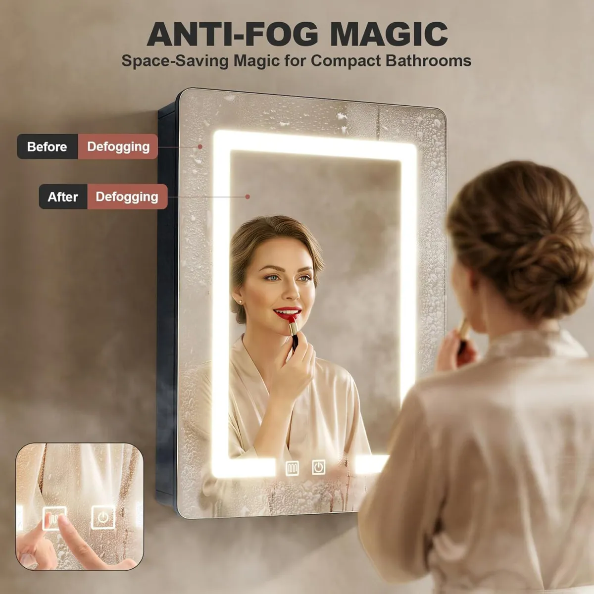 70x50cm Aluminum LED Bathroom Mirror Cabinets 3 - Image 4