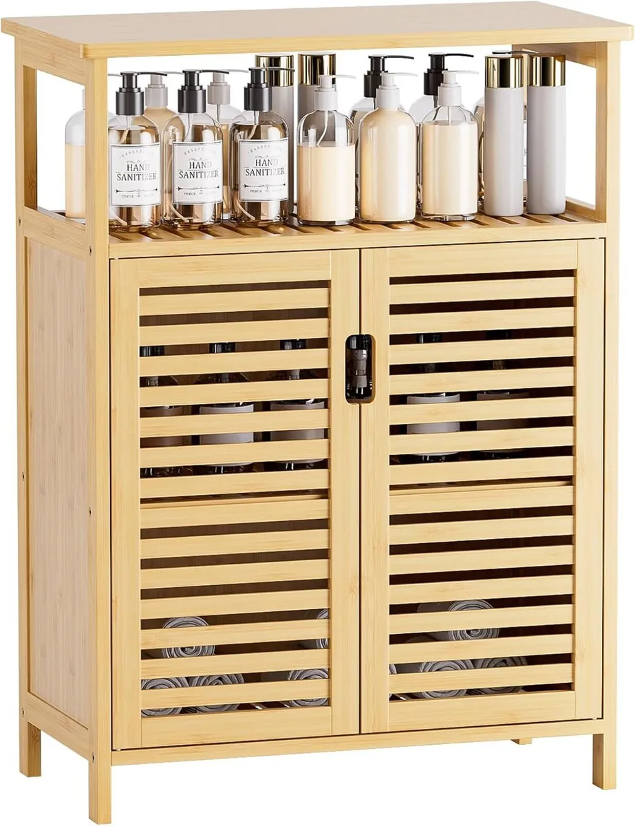 Bathroom Storage Cabinet Bamboo Side Organizer - Image 1