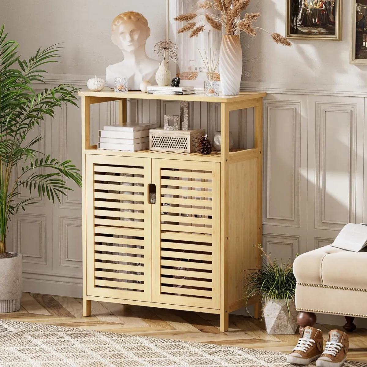 Bathroom Storage Cabinet Bamboo Side Organizer - Image 2