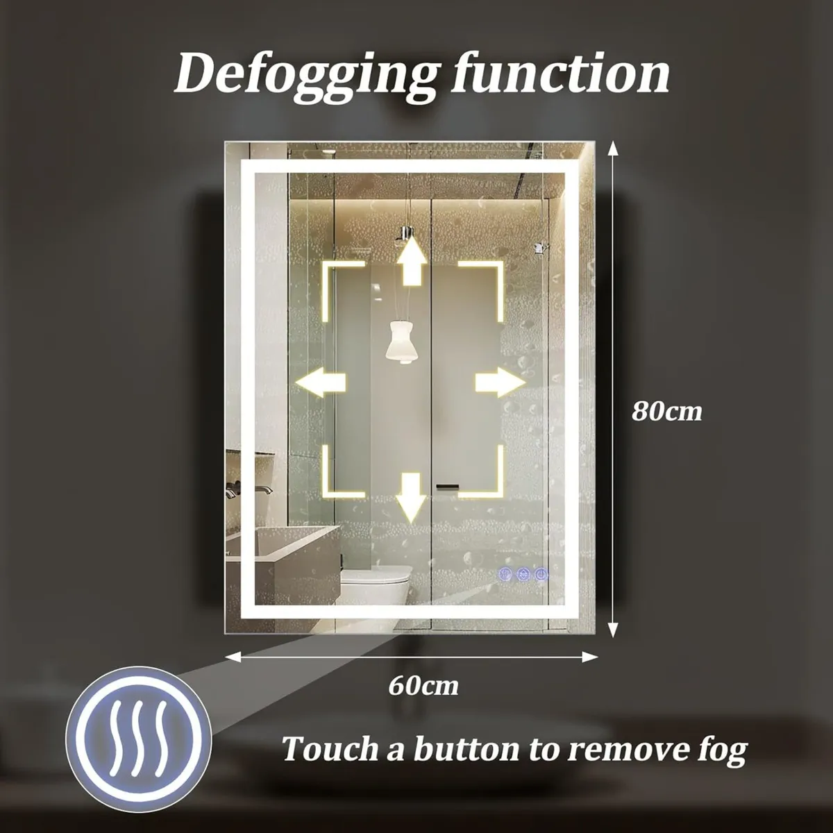 80x60cm LED Bathroom Mirror 3 Adjustable Lighting - Image 2
