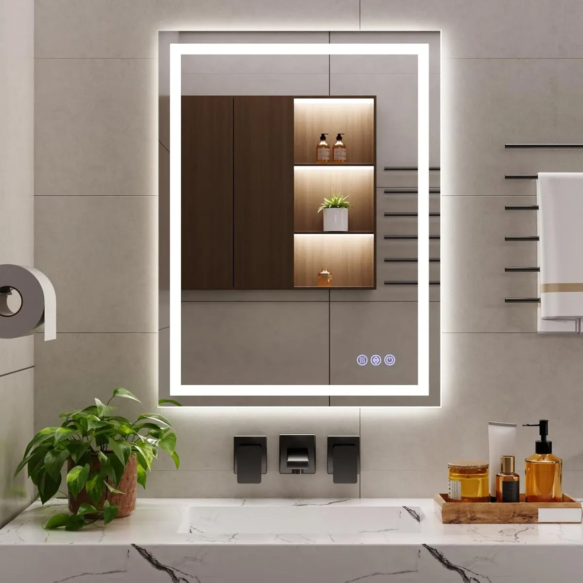 80x60cm LED Bathroom Mirror 3 Adjustable Lighting - Image 3