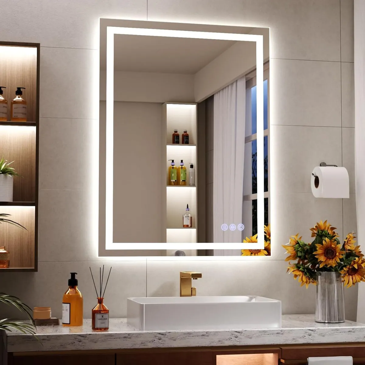 80x60cm LED Bathroom Mirror 3 Adjustable Lighting - Image 1
