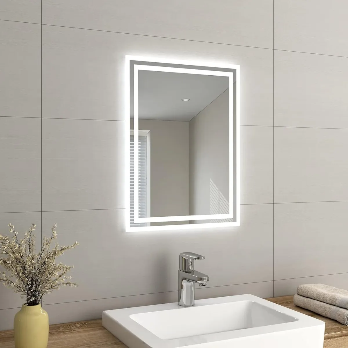 LED Small Bathroom Mirror 450x600mm Wall Mounted - Image 1
