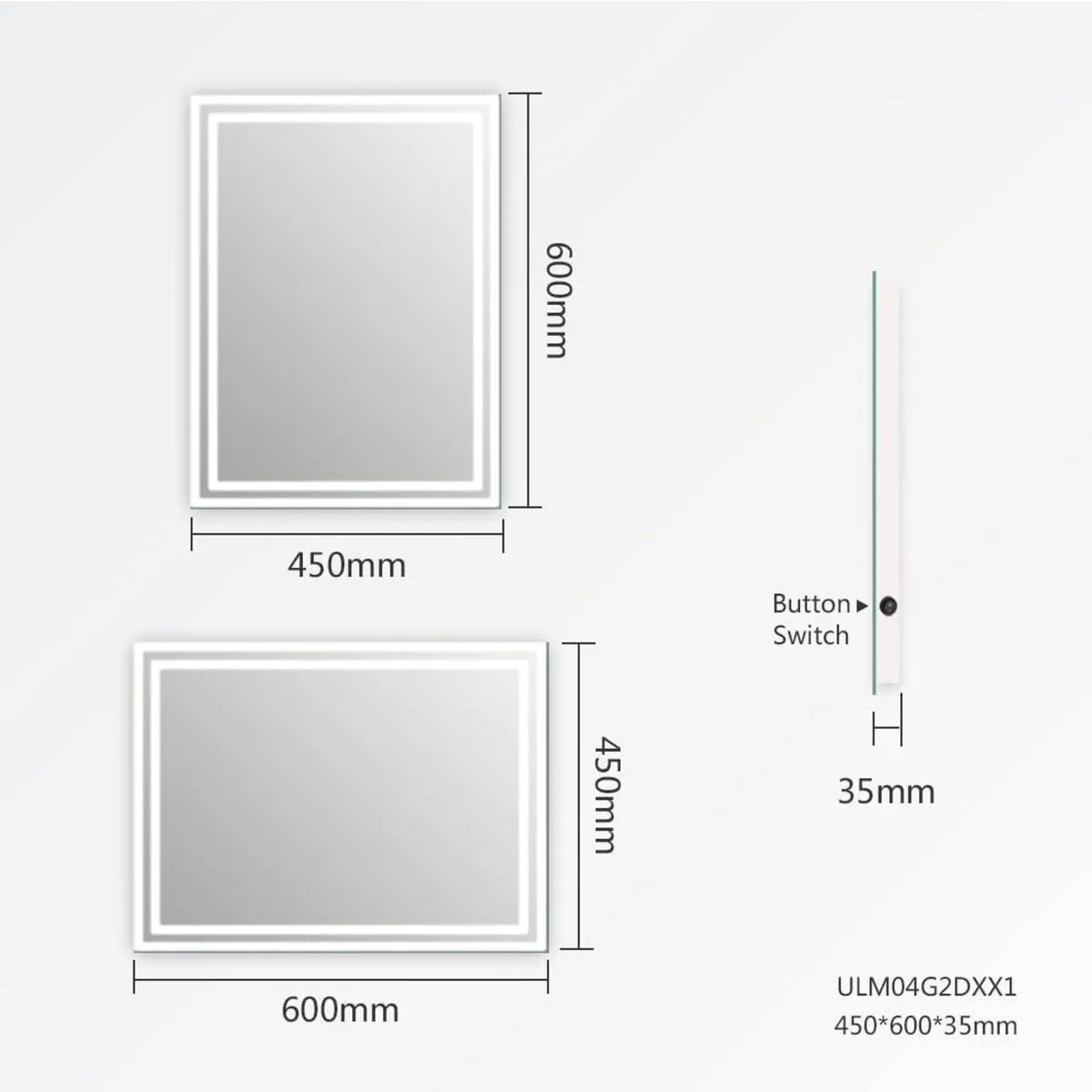 LED Small Bathroom Mirror 450x600mm Wall Mounted - Image 2