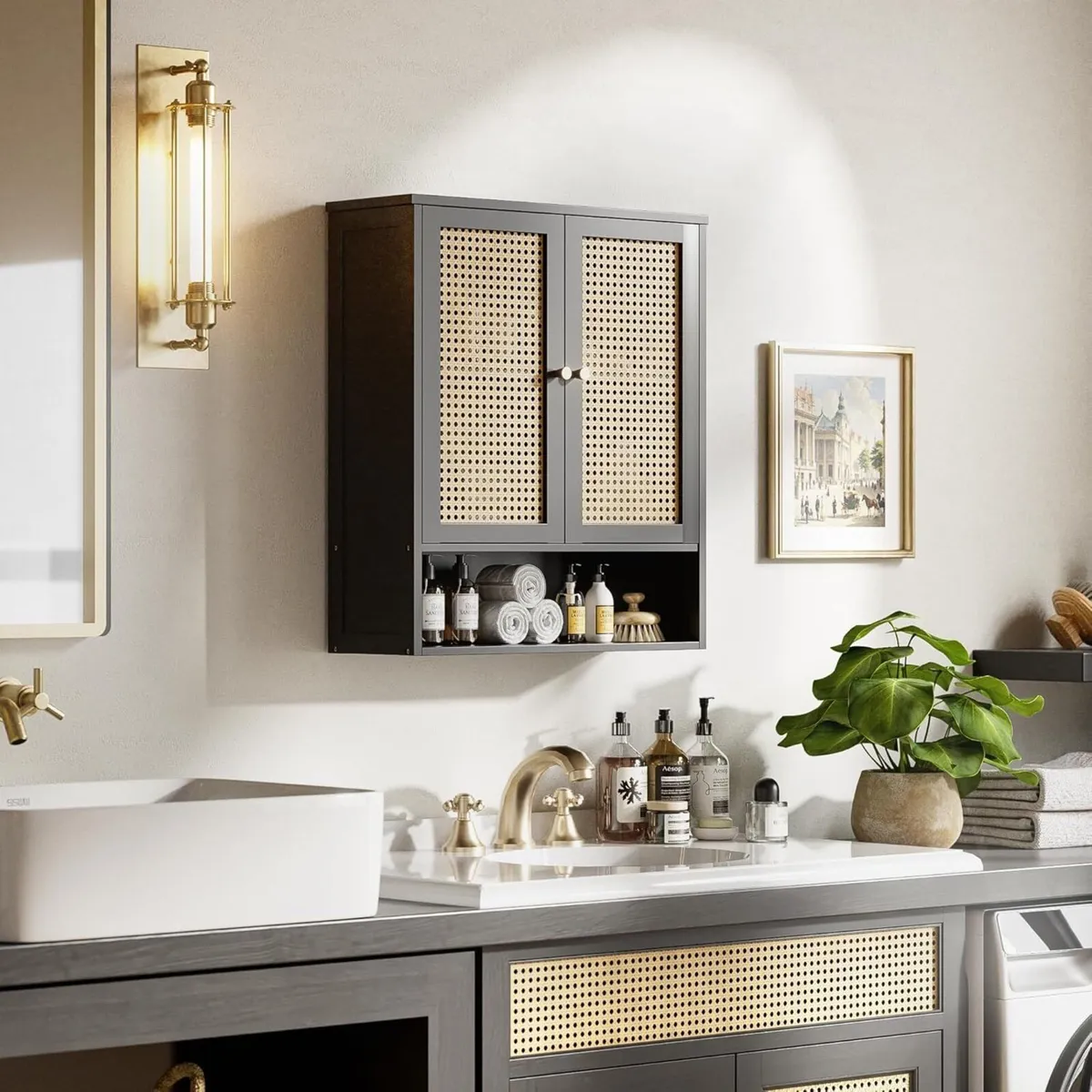 Bathroom Wall Cabinet Rattan Medicine Bamboo Over - Image 2