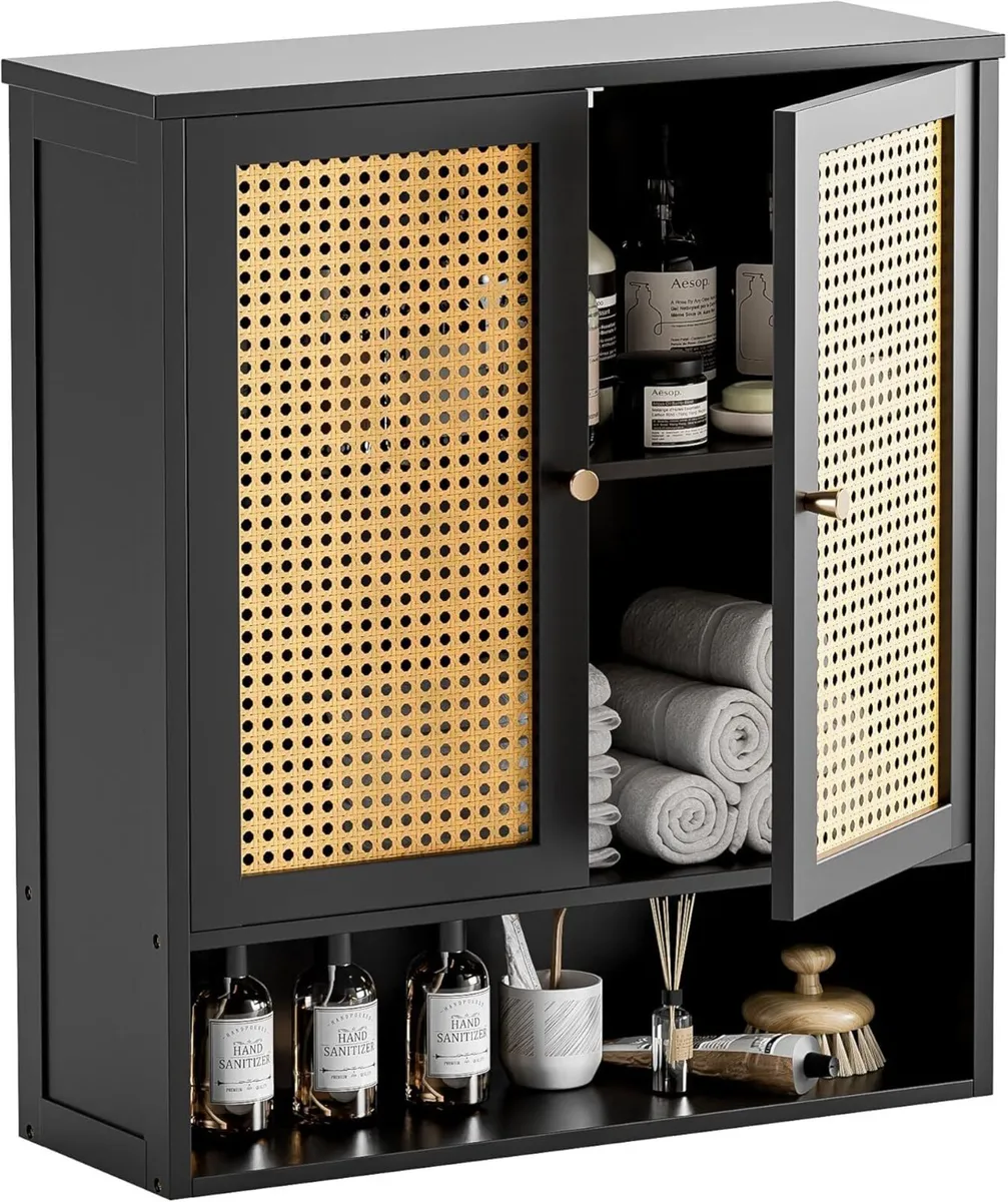 Bathroom Wall Cabinet Rattan Medicine Bamboo Over - Image 1