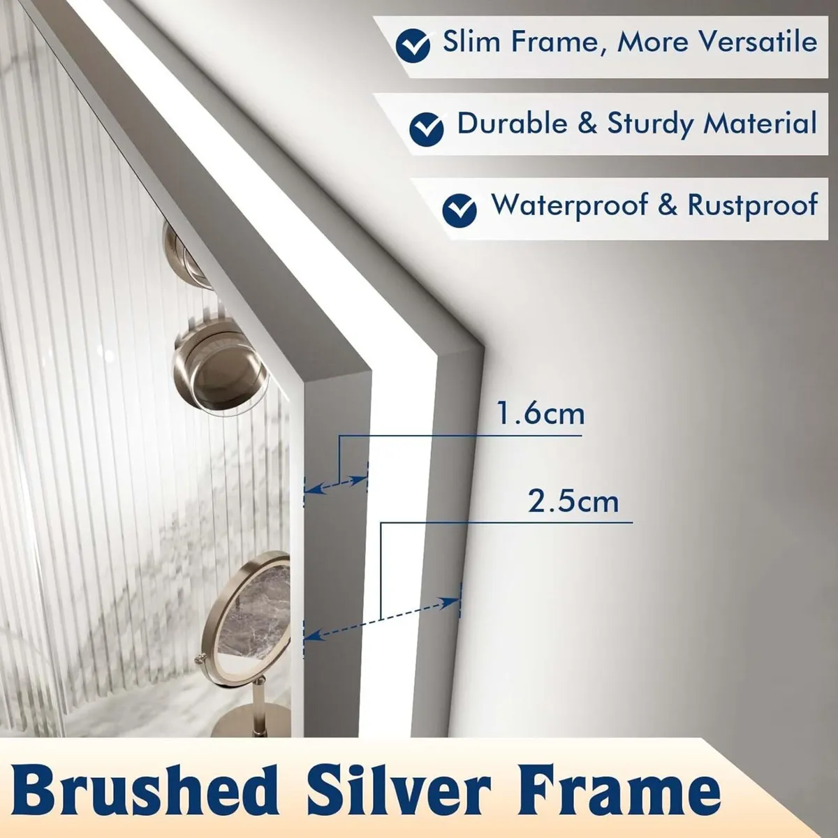 LED Bathroom Mirror With Silver Metal Frame 60 - Image 2