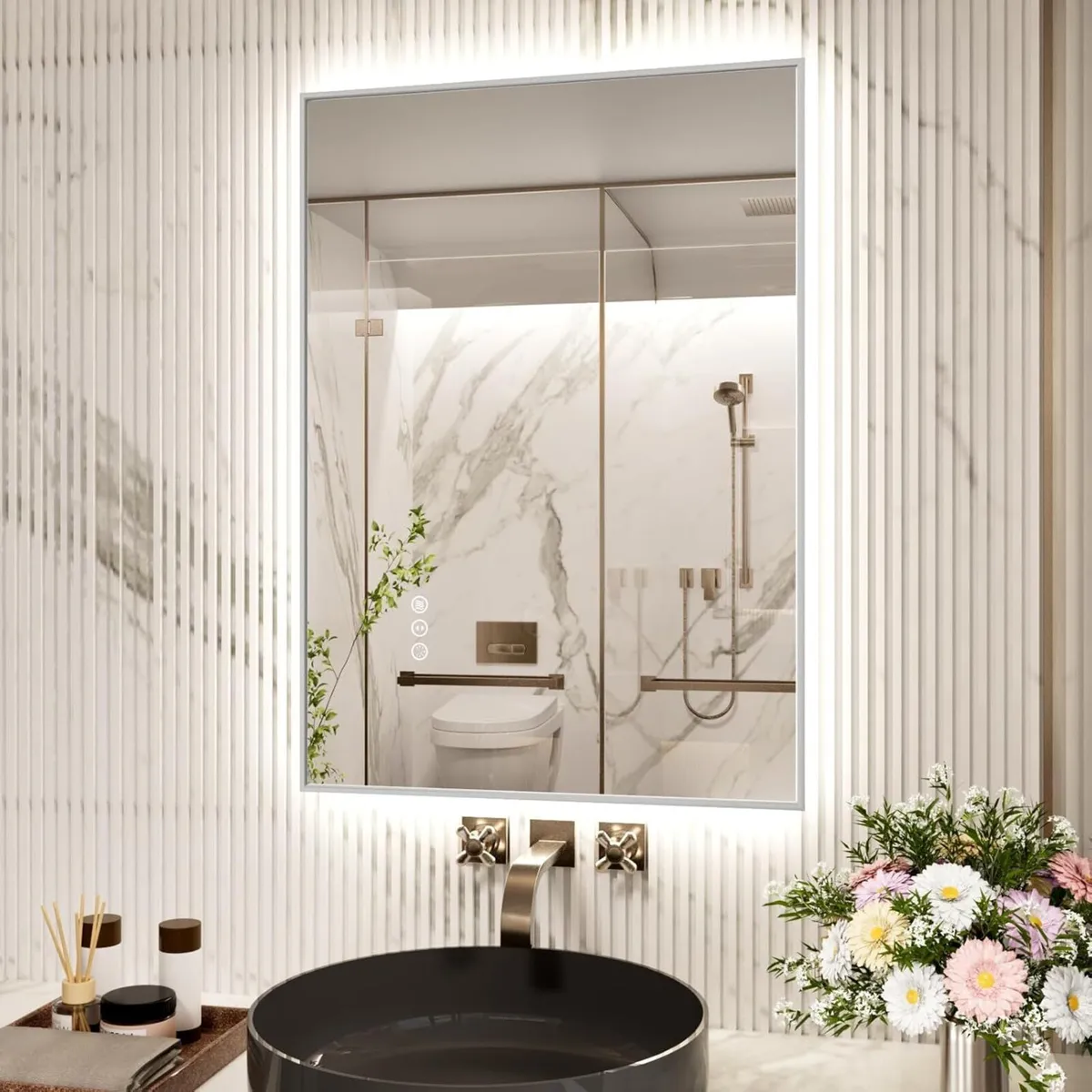 LED Bathroom Mirror With Silver Metal Frame 60 - Image 1