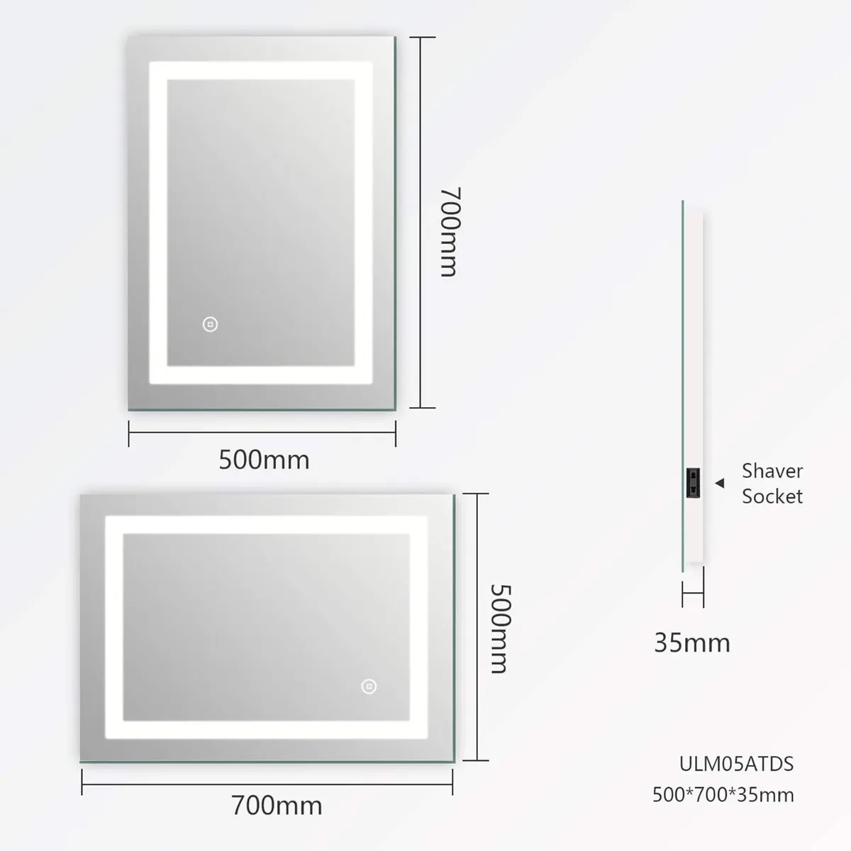 500 x 700mm LED Illuminated Bathroom Mirror with - Image 2