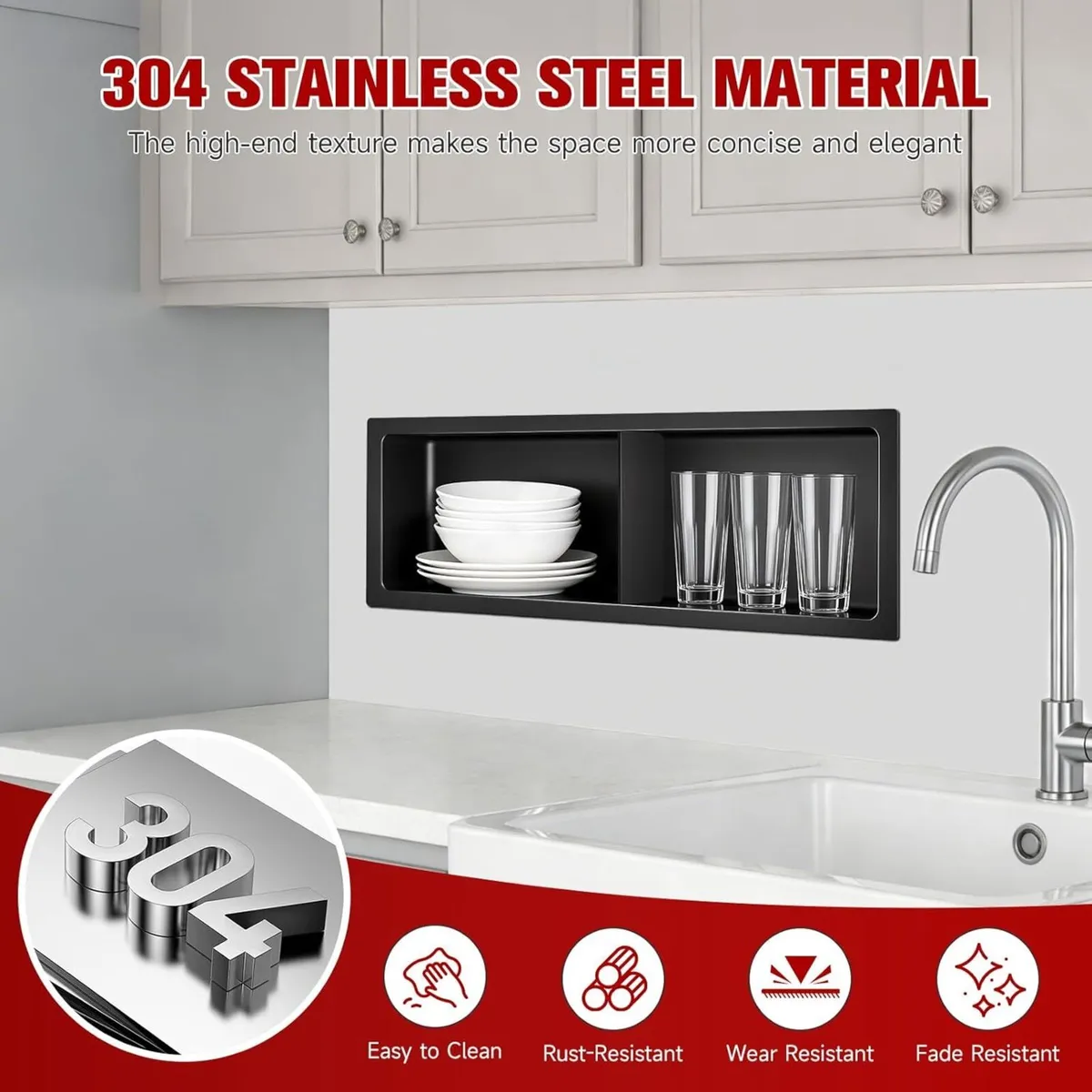 Stainless Steel Shower Niche Double-Layer Wall - Image 3