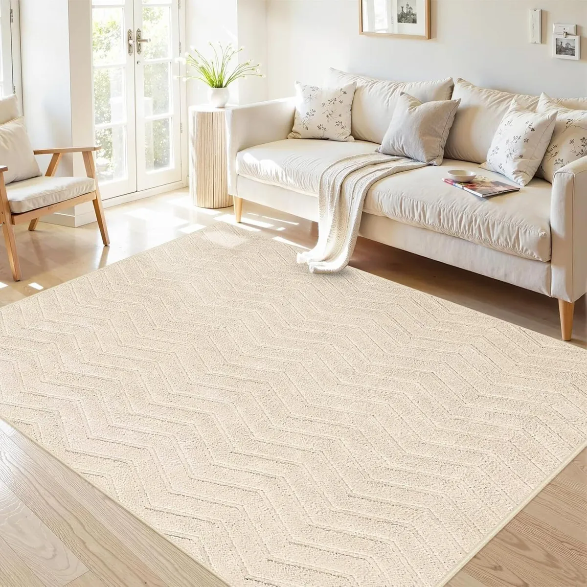 Washable Rugs Living Room Large 160x230 cm Beige - Image 1