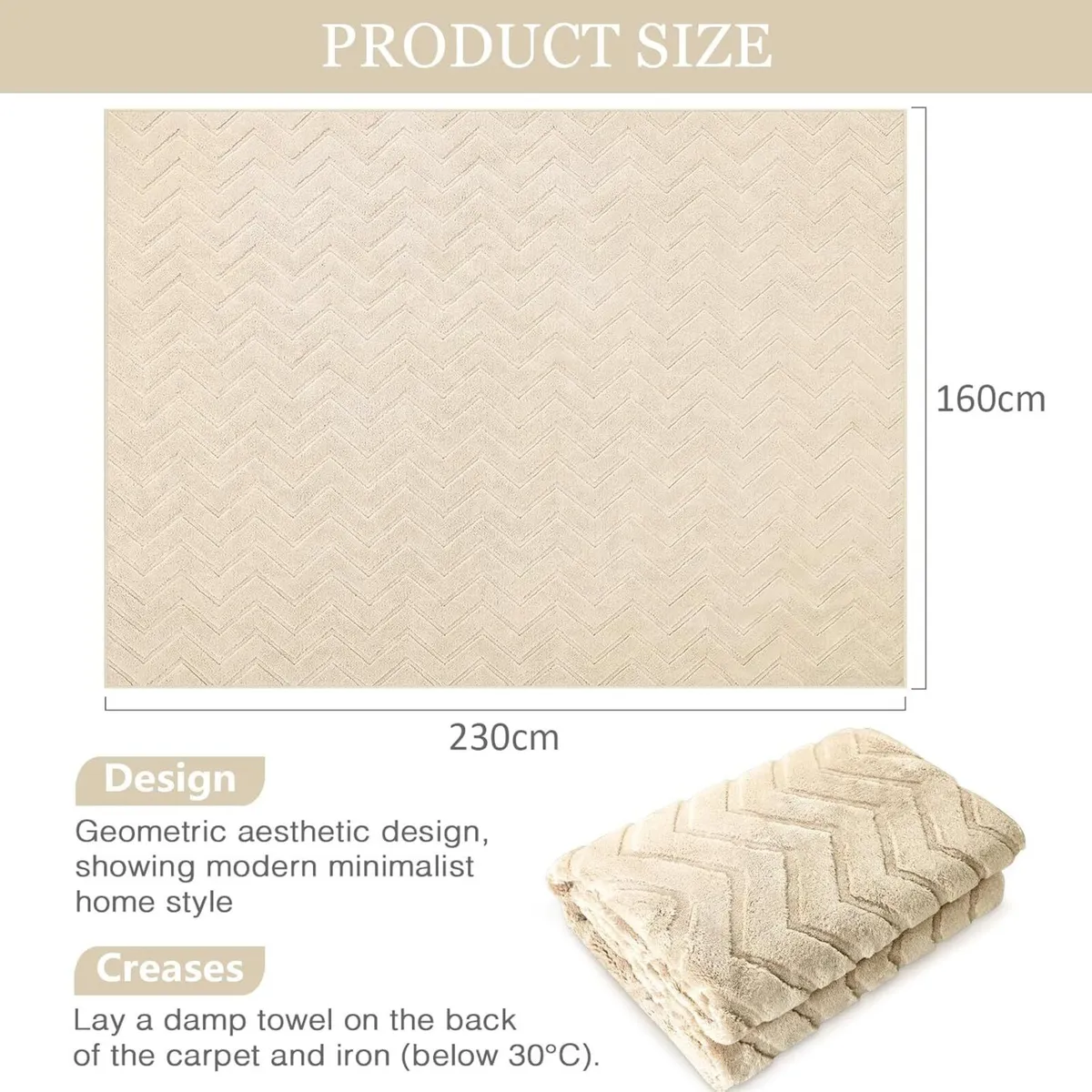 Washable Rugs Living Room Large 160x230 cm Beige - Image 2