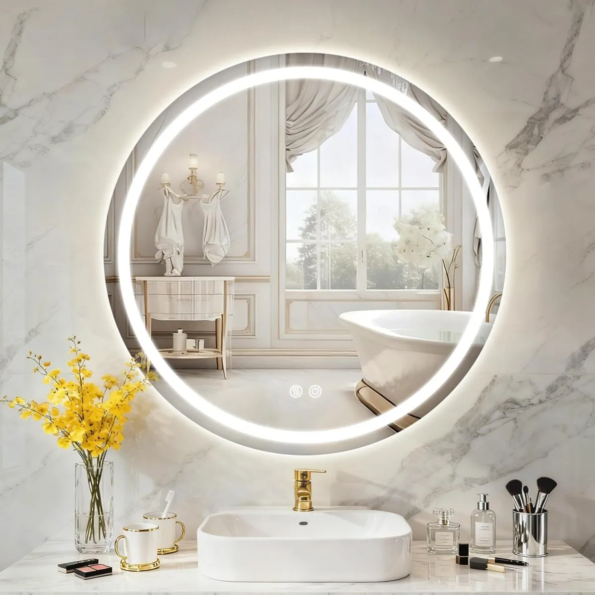 600mm Round Bathroom Mirror with LED Lights - Image 1