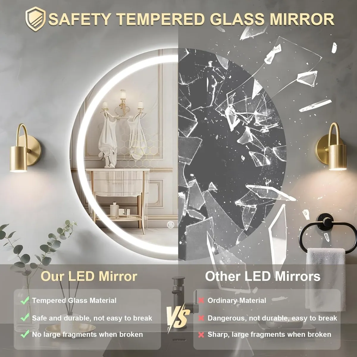 600mm Round Bathroom Mirror with LED Lights - Image 3