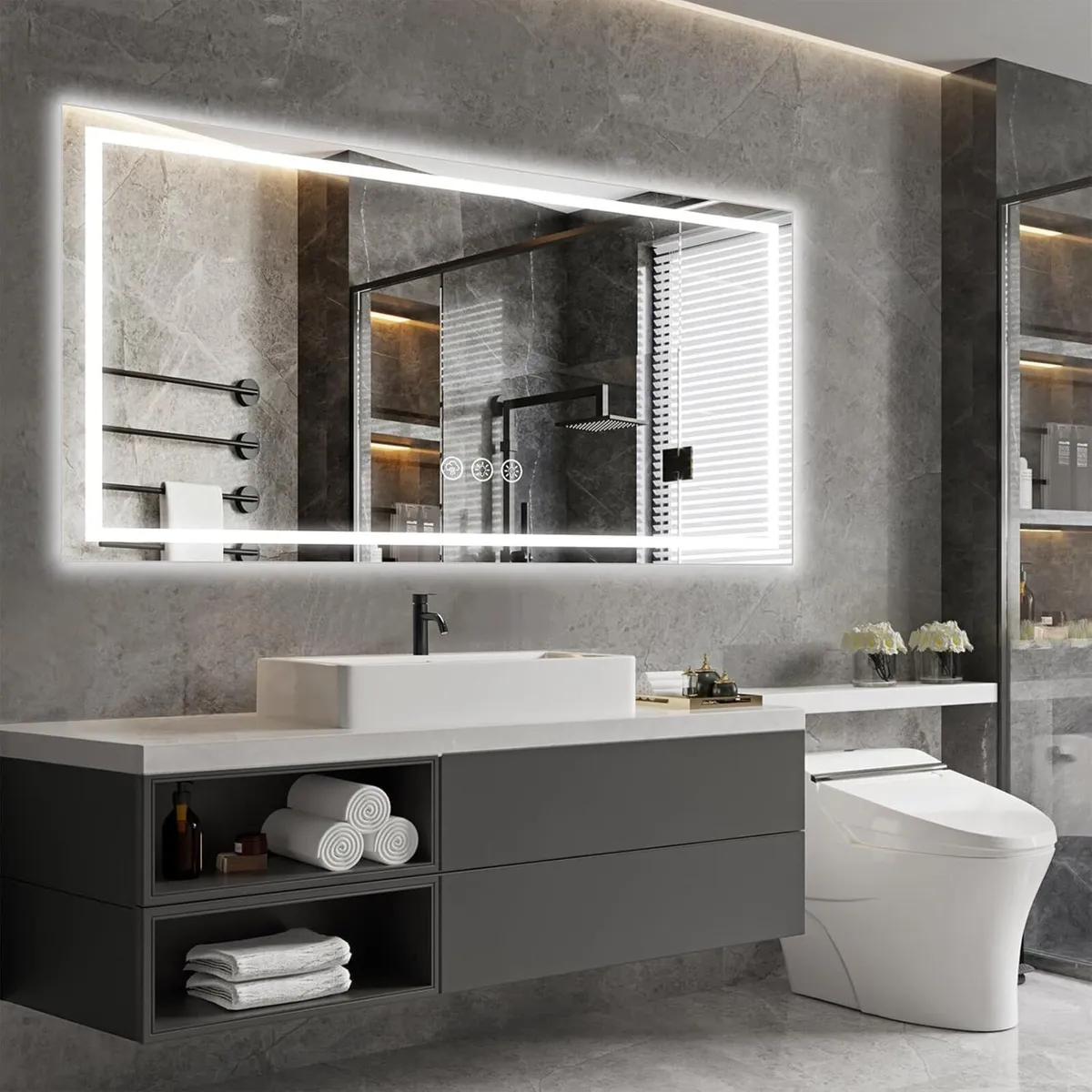 LED Bathroom Wall Mirror with Lights - 600x1000 - Image 3