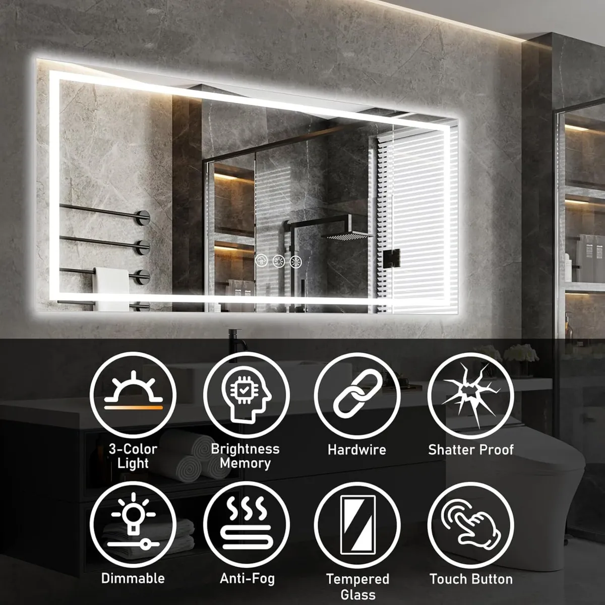 LED Bathroom Wall Mirror with Lights - 600x1000 - Image 4