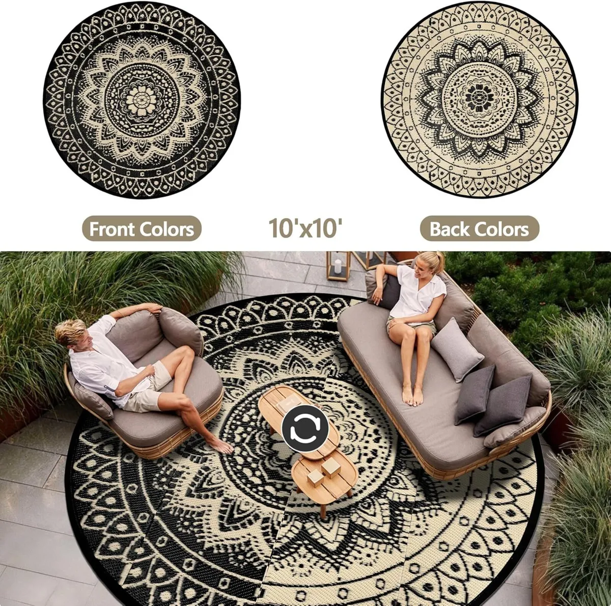 Round Outdoor Rug for Patio 300cm Reversible - Image 2