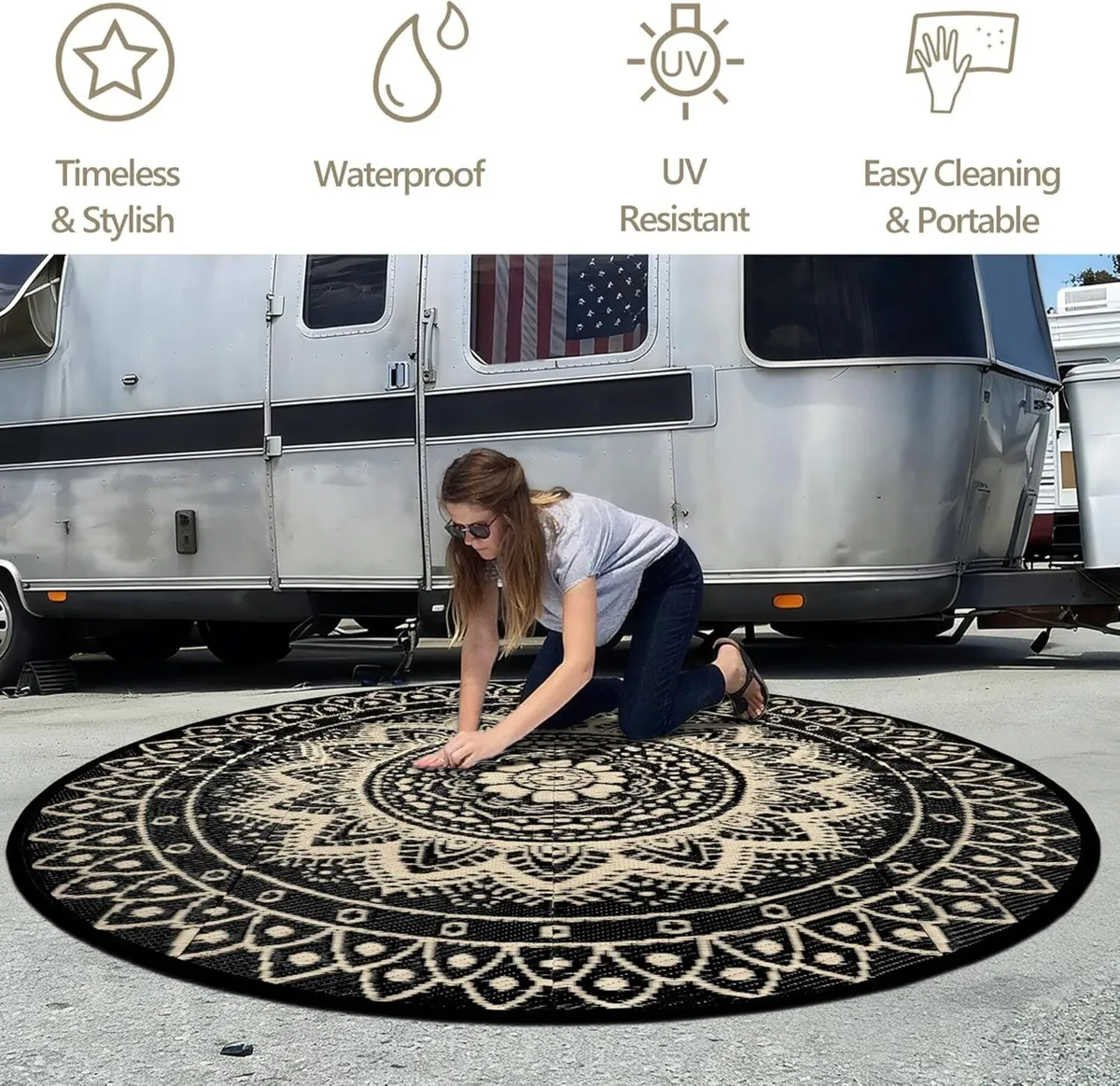 Round Outdoor Rug for Patio 300cm Reversible - Image 4