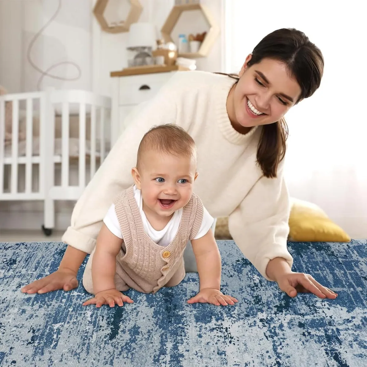 Washable Rugs Living Room Large 160x230cm Blue - Image 2