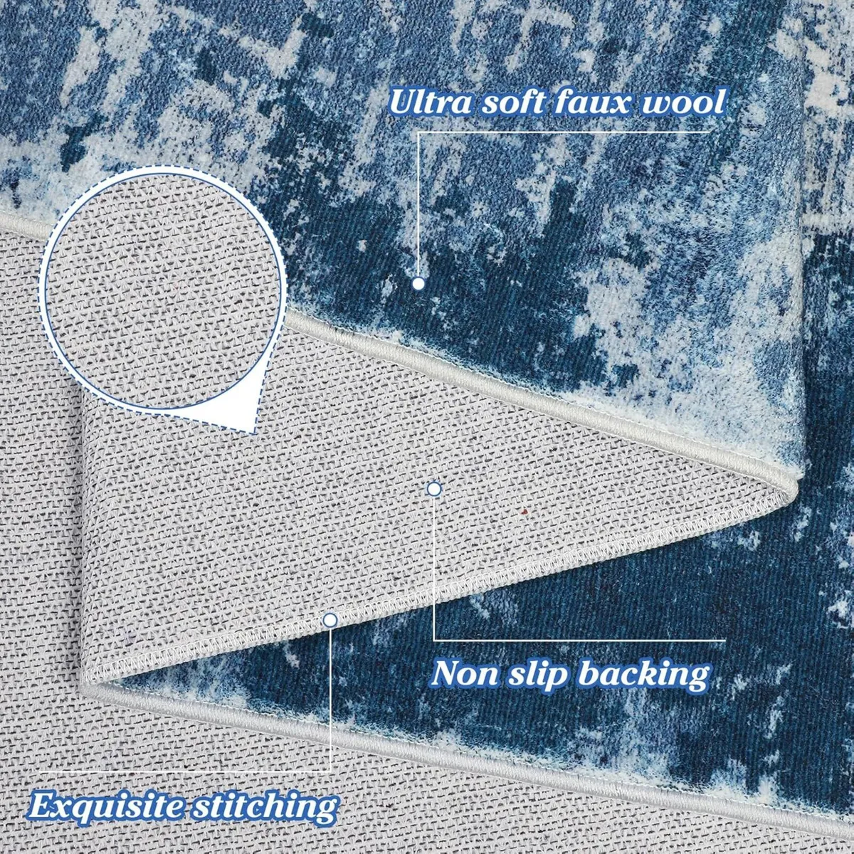 Washable Rugs Living Room Large 160x230cm Blue - Image 3