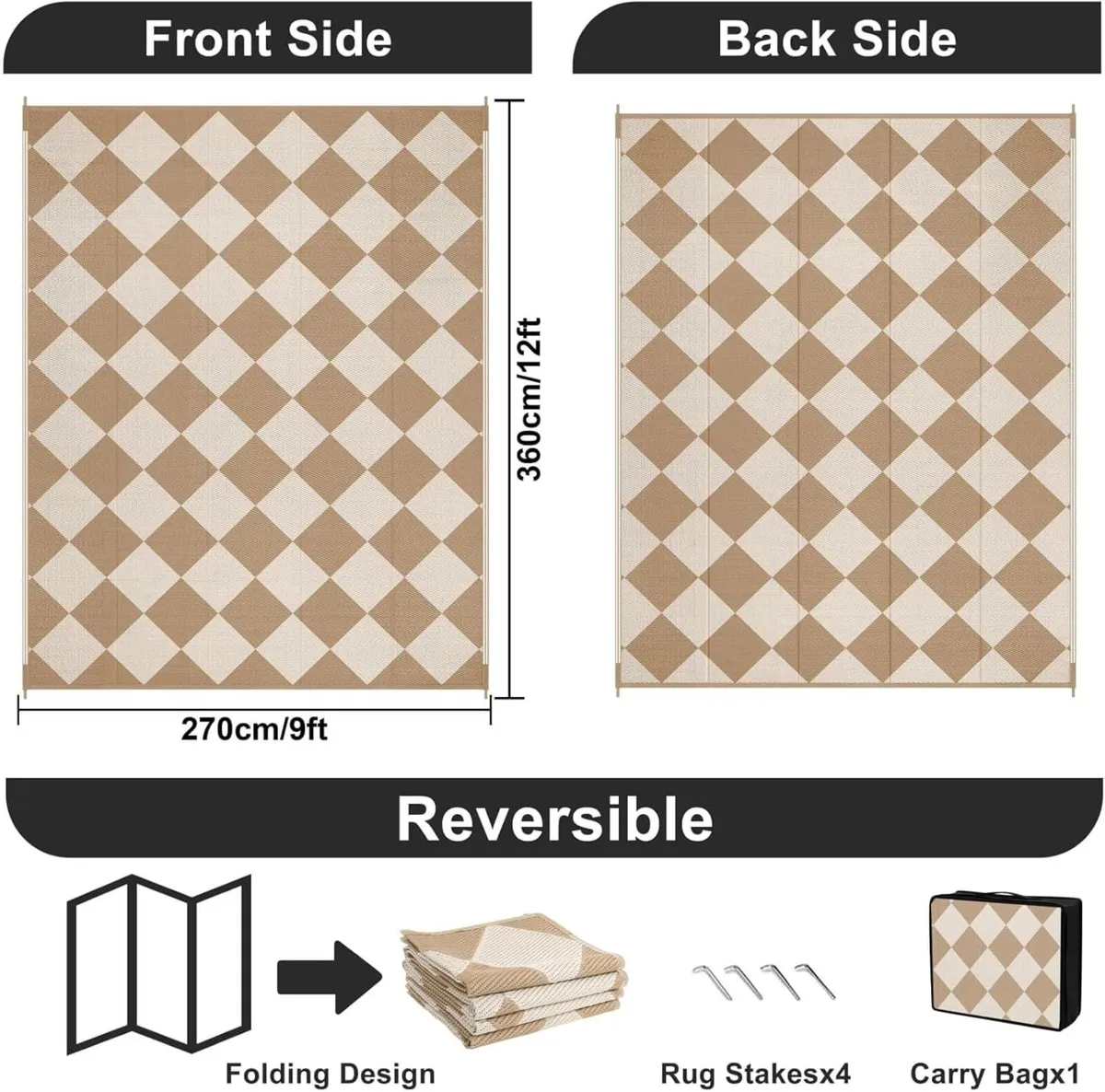 Large Outdoor Rug Brown 270 x 360 cm Waterproof - Image 2