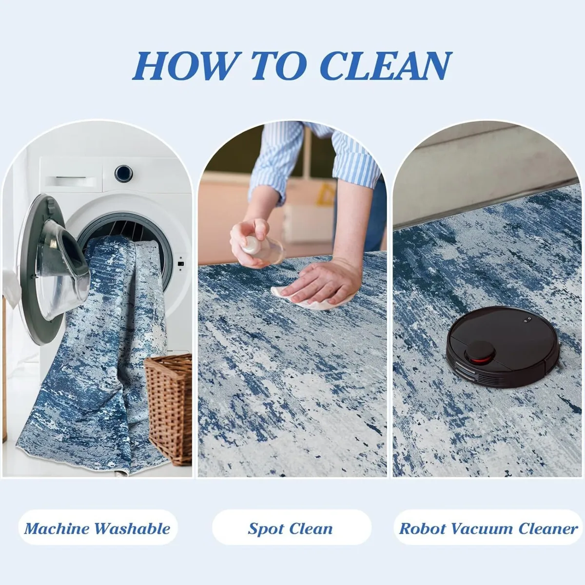 Washable Rugs Living Room Large 160x230cm Blue - Image 4