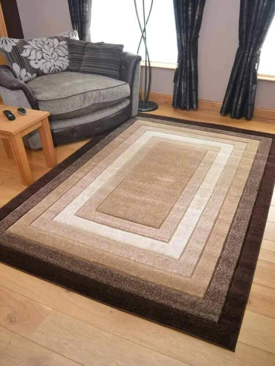 Modern Sahara Brown Beige Border Rug